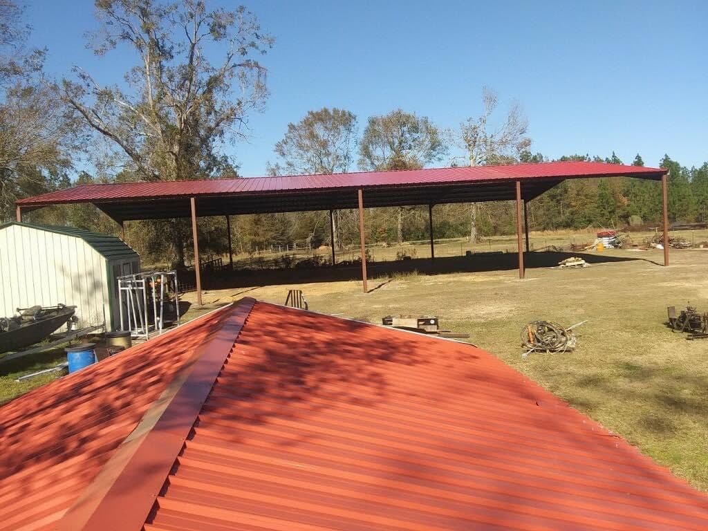 Red roof panels going on